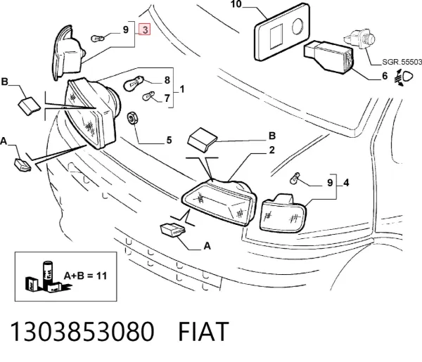 Piloto intermitente derecho 1303853080 Fiat/Alfa/Lancia