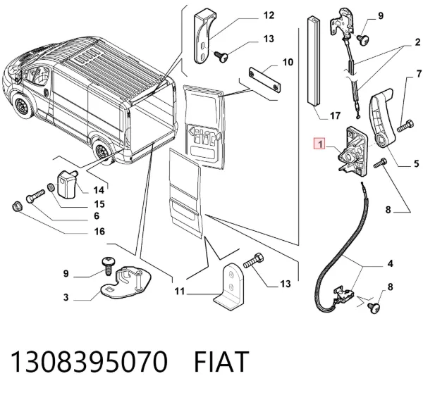 Cerradura de puerta trasera izquierda de doble hoja 1308395070 Fiat/Alfa/Lancia