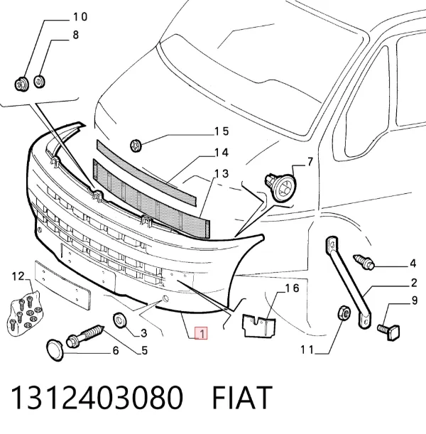 Paragolpes 1312403080 Fiat/Alfa/Lancia