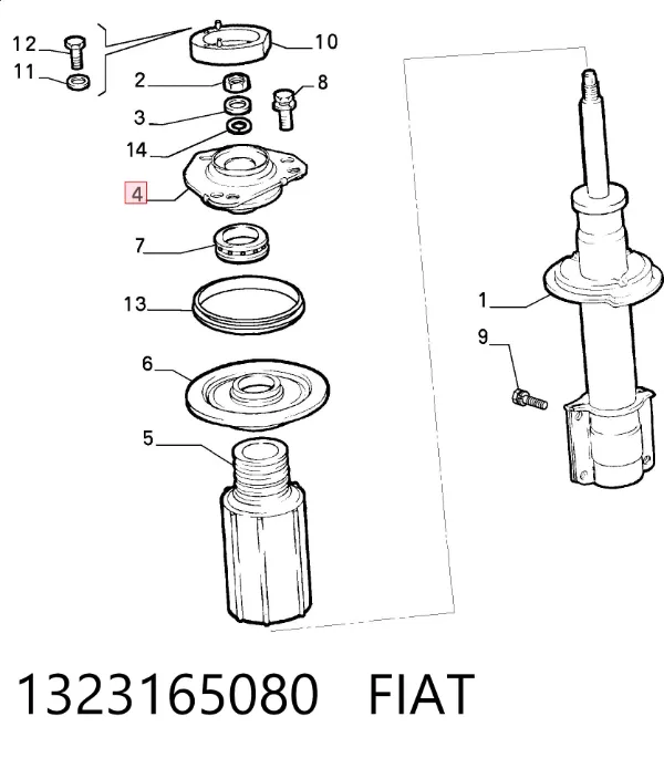 Soporte del amortiguador delantero izquierdo 1323165080 Fiat/Alfa/Lancia