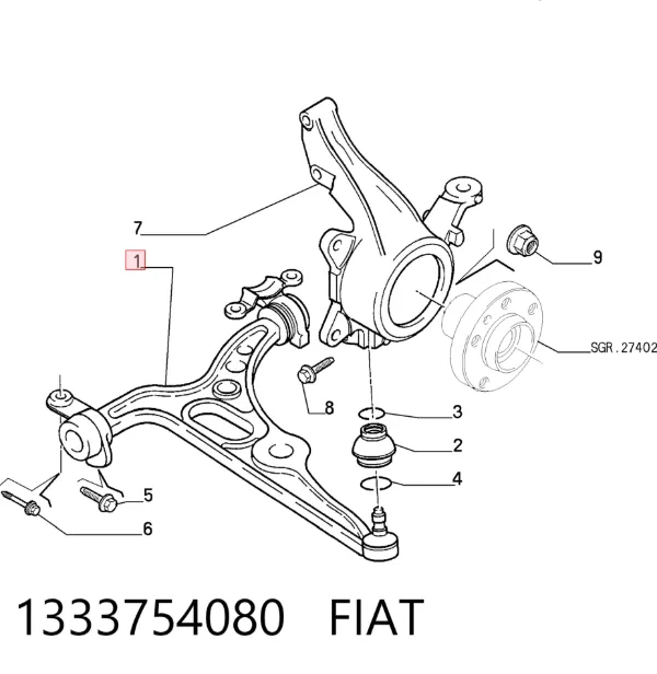 Brazo inferior izquierdo de la suspensión delantera 1333754080 Fiat/Alfa/Lancia