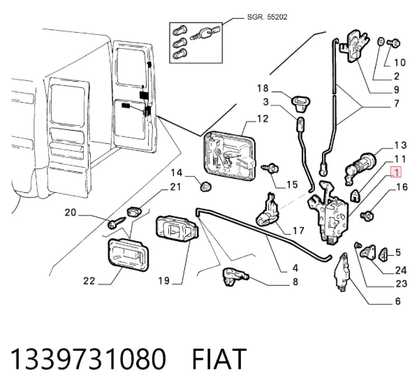Cerradura de puerta trasera derecha de doble hoja 1339731080 Fiat/Alfa/Lancia