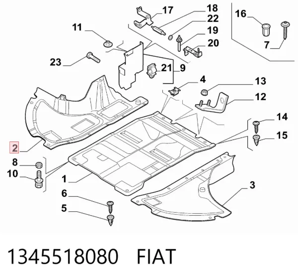Protección derecha del motor 1345518080 Fiat/Alfa/Lancia