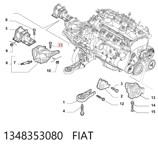 Perno del soporte del motor 1348353080 Fiat/Alfa/Lancia