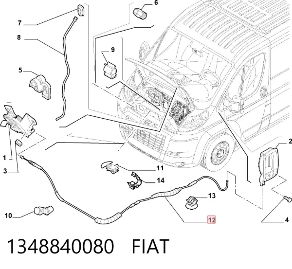 Cable de capó del motor 1348840080 Fiat/Alfa/Lancia