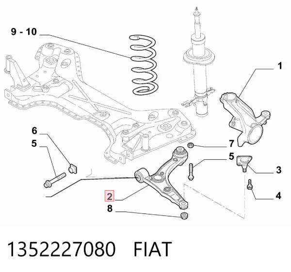 Brazo inferior izquierdo de la suspensión delantera 1352227080 Fiat/Alfa/Lancia