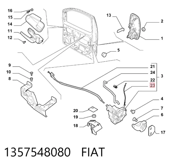 Cable de apertura de cerradura de puerta delantera 1357548080 Fiat/Alfa/Lancia