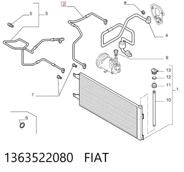 Manguera de aire acondicionado de compresor al condensador 1363522080 Fiat/Alfa/Lancia