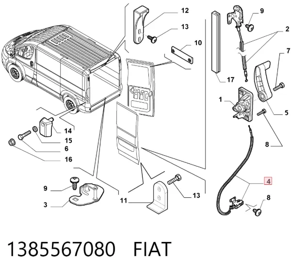 Cerradura inferior de puerta trasera izquierda de doble hoja 1385567080 Fiat/Alfa/Lancia