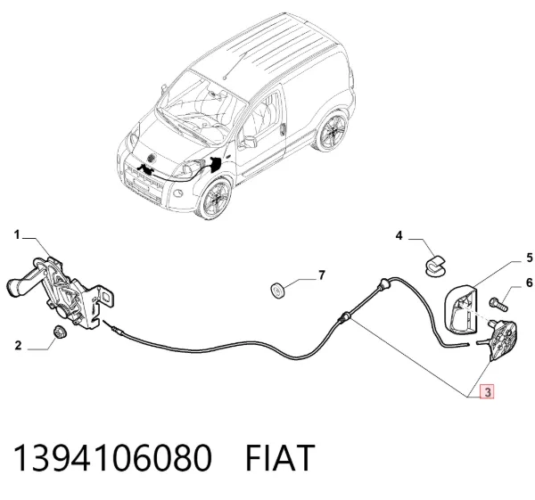 Cable de capó del motor 1394106080 Fiat/Alfa/Lancia