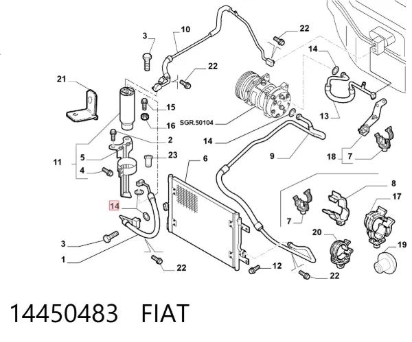 Anillo de sellado de la manguera de descarga del compresor 14450483 Fiat/Alfa/Lancia