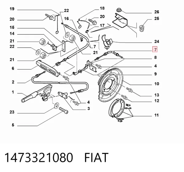 Cable de freno de mano trasero derecho 1473321080 Fiat/Alfa/Lancia