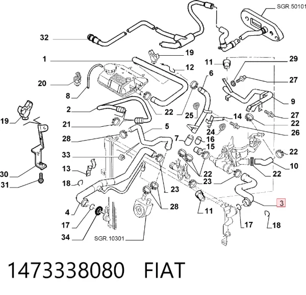 Manguera superior del radiador 1473338080 Fiat/Alfa/Lancia
