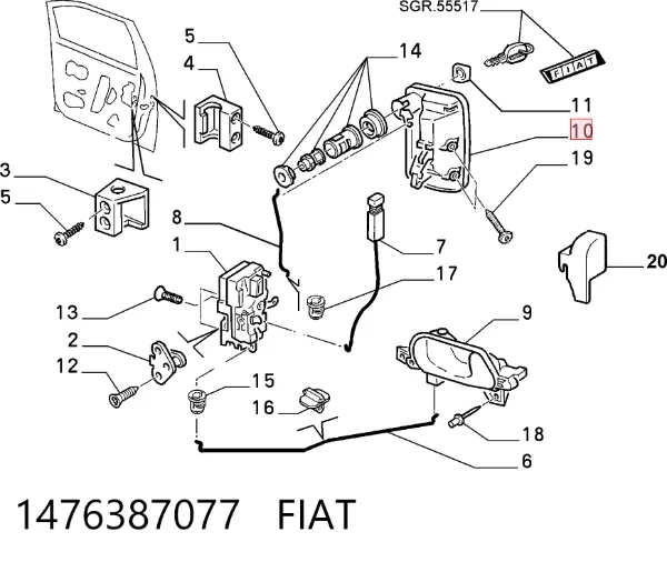 Manija exterior derecha de puerta delantera 1476387077 Fiat/Alfa/Lancia