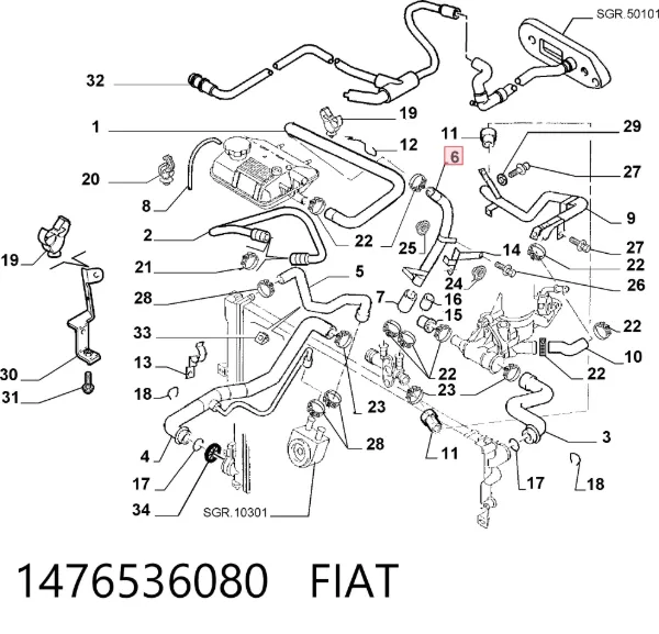 Manguera radiador 1476536080 Fiat/Alfa/Lancia