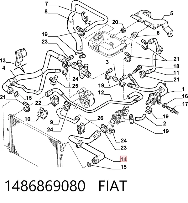 Manguera superior del radiador 1486869080 Fiat/Alfa/Lancia