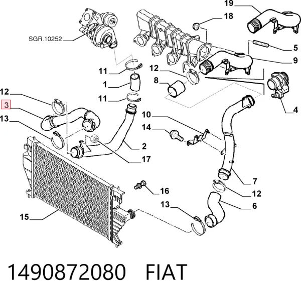 Tubo intercooler 1490872080 Fiat/Alfa/Lancia