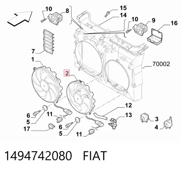 Ventilador de refrigeración completo derecho (motor y hélice) 1494742080 Fiat/Alfa/Lancia
