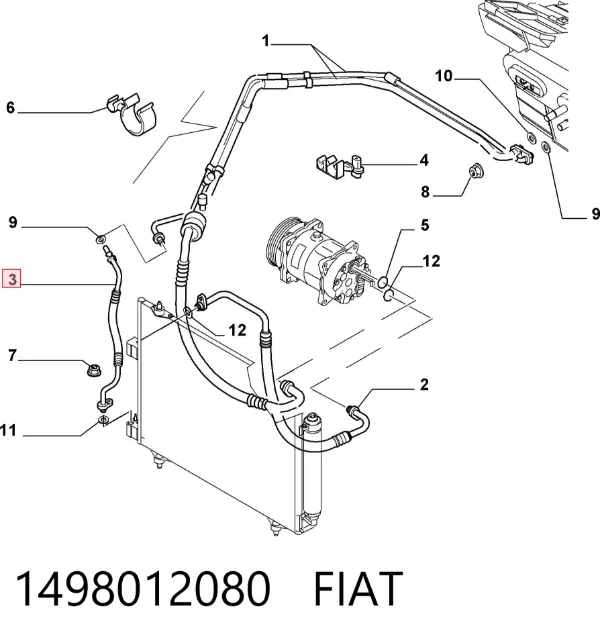 Manguera de aire acondicionado de condensador a evaporador 1498012080 Fiat/Alfa/Lancia