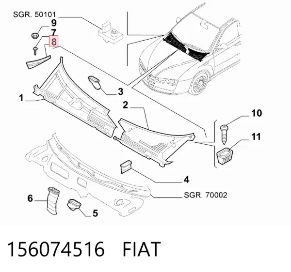 Moldura del parabrisas izquierda/derecha 156074516 Fiat/Alfa/Lancia