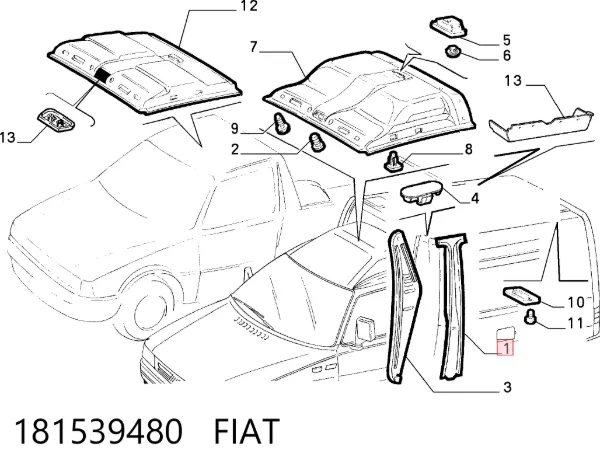 Cubierta interior del pilar trasero derecho 181539480 Fiat/Alfa/Lancia