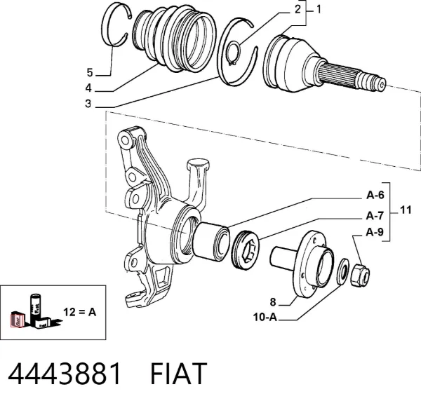 Retén de cubo de rueda delantero 4443881 Fiat/Alfa/Lancia
