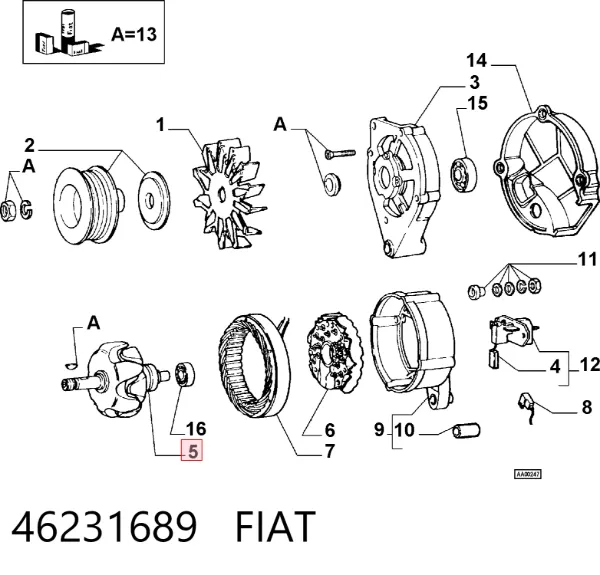 Rotor del alternador 46231689 Fiat/Alfa/Lancia