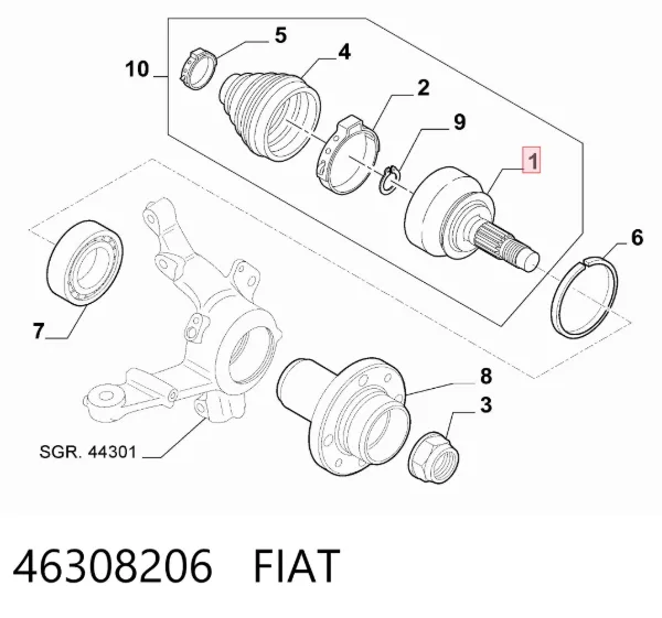 Junta homocinetica 46308206 Fiat/Alfa/Lancia