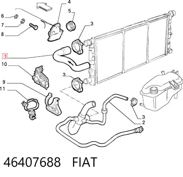 Manguera superior del radiador 46407688 Fiat/Alfa/Lancia