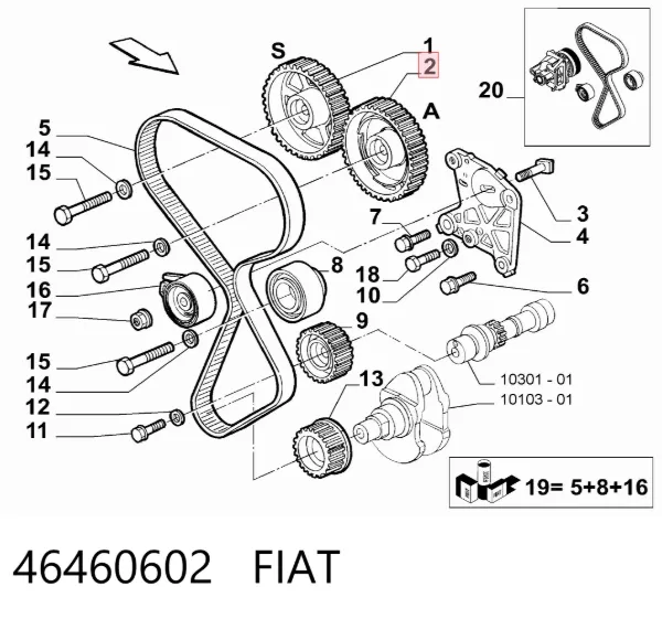 Rueda dentada del árbol de levas de admisión 46460602 Fiat/Alfa/Lancia