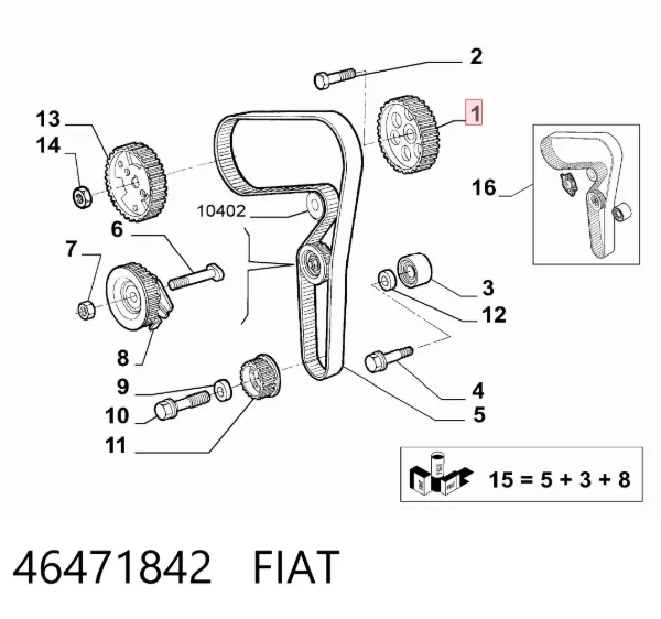 Piñón del árbol de levas 46471842 Fiat/Alfa/Lancia