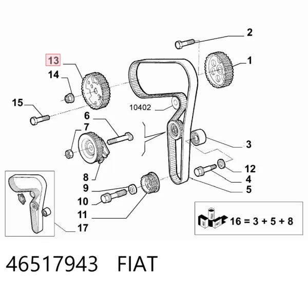 Engranaje del árbol de levas para accionamiento de la bomba de inyección 46517943 Fiat/Alfa/Lancia