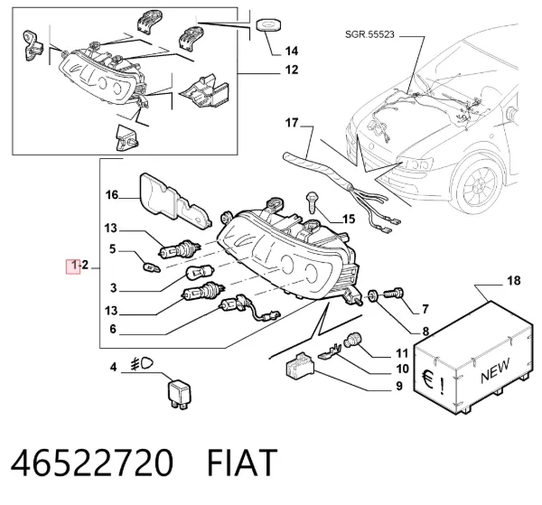 Faro izquierdo 46522720 Fiat/Alfa/Lancia