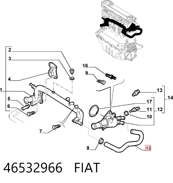 Manguera radiador 46532966 Fiat/Alfa/Lancia