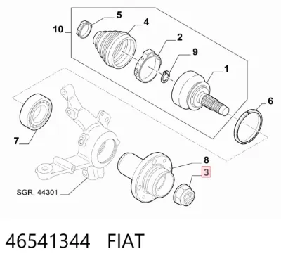 Tuerca del cubo de la rueda delantera FIAT 46541344