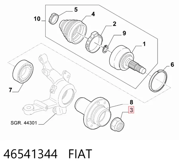 Tuerca del cubo de la rueda delantera 46541344 Fiat/Alfa/Lancia