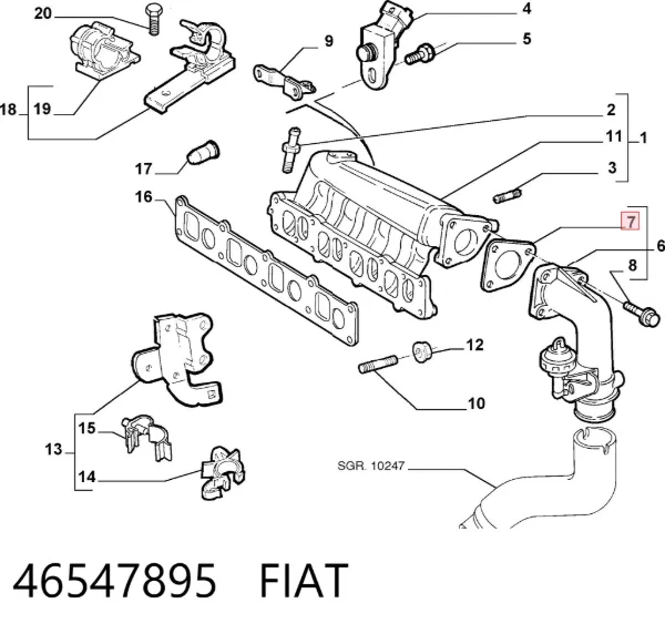 Junta de colector de admisión 46547895 Fiat/Alfa/Lancia