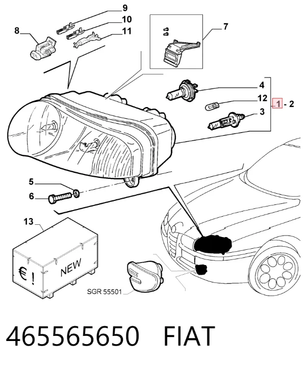 Faro derecho 465565650 Fiat/Alfa/Lancia
