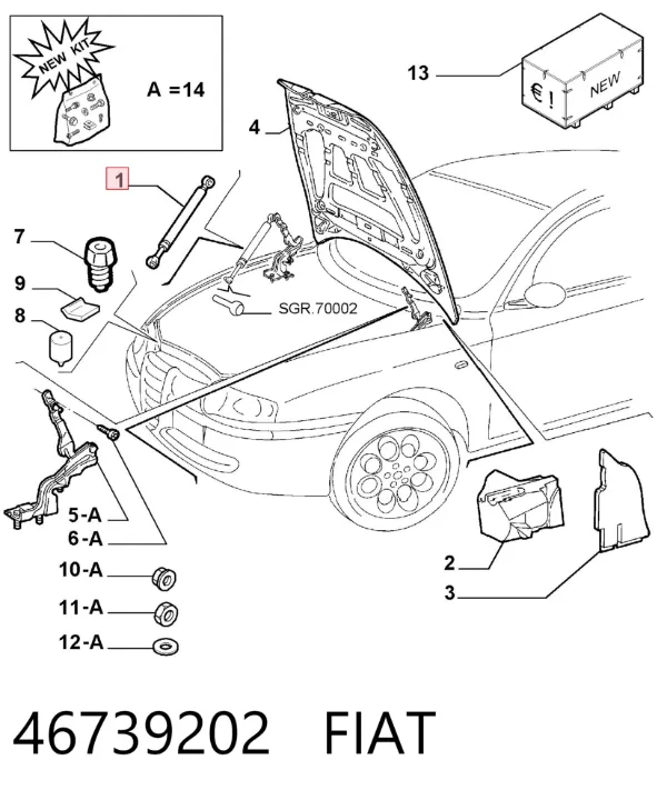 Amortiguador de capó 46739202 Fiat/Alfa/Lancia