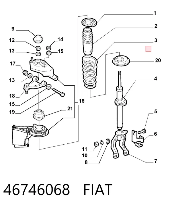 Espaciador de goma inferior del resorte delantero 46746068 Fiat/Alfa/Lancia