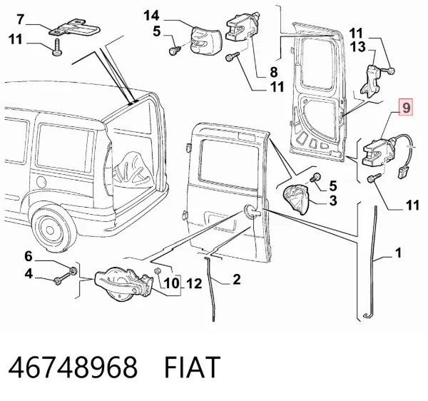 Cerradura inferior de puerta trasera izquierda de doble hoja 46748968 Fiat/Alfa/Lancia