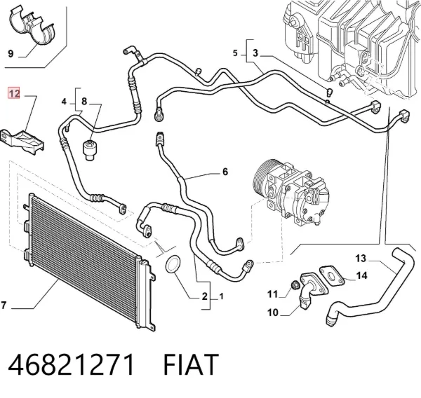 Soporte de montaje del radiador del aire acondicionado 46821271 Fiat/Alfa/Lancia