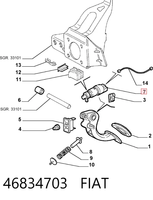 Sensor de posición del pedal de embrague 46834703 Fiat/Alfa/Lancia