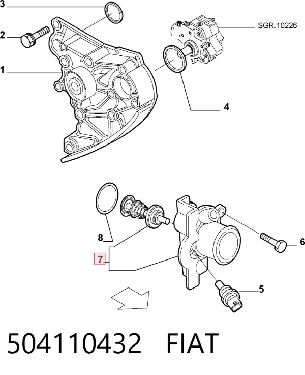 Caja de termostato 504110432 Fiat/Alfa/Lancia