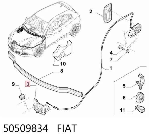 Cerradura de capó 50509834 Fiat/Alfa/Lancia