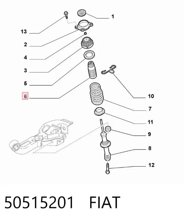 Tope de amortiguador trasero y guardapolvo 50515201 Fiat/Alfa/Lancia