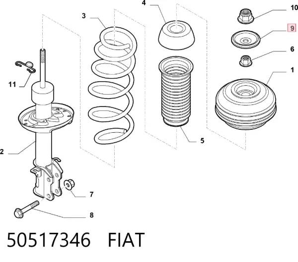 Plato superior metálico del resorte delantero 50517346 Fiat/Alfa/Lancia