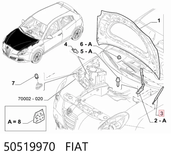 Amortiguador de capó 50519970 Fiat/Alfa/Lancia