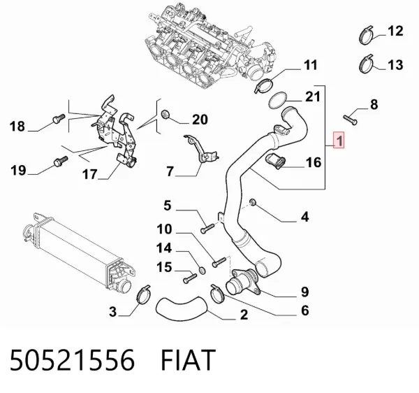 Tubo intercooler 50521556 Fiat/Alfa/Lancia