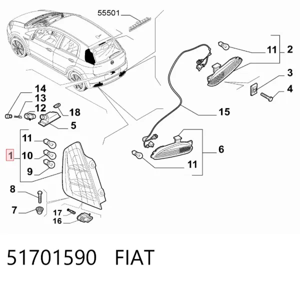 Piloto trasero derecho 51701590 Fiat/Alfa/Lancia